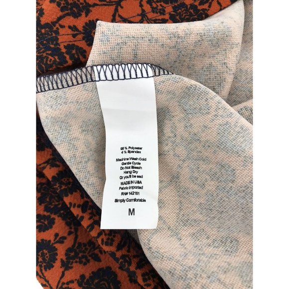 Lula Roe M Skirt Cassie Midi Pencil Orange Blue Floral Fall Witchycore Stretchy - Picture 5 of 7